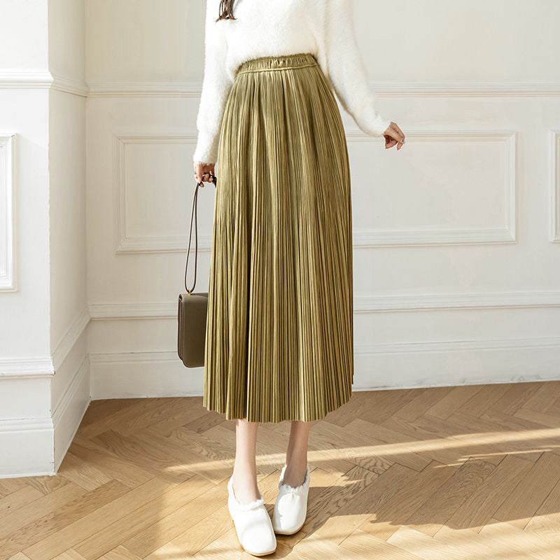 High-waisted long pleated skirt 